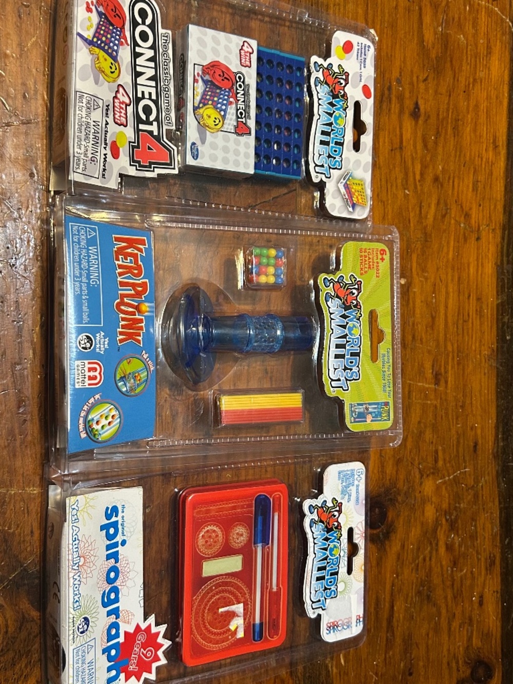 Lot of 3 World’s Smallest toys Spirograph, connect 4, kerplunk